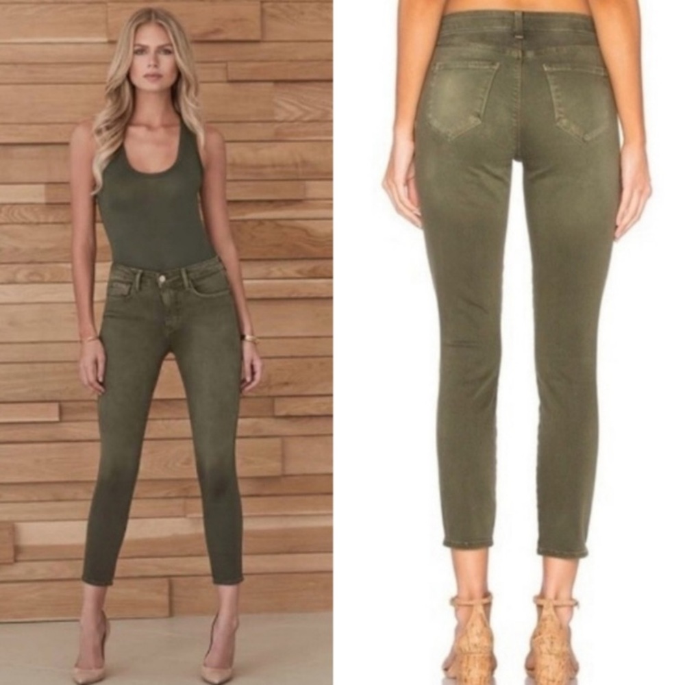 L'AGENCE Margot Skinny Jeans Sz 26 High Rise Ankle Crop Olive Green Minimalist